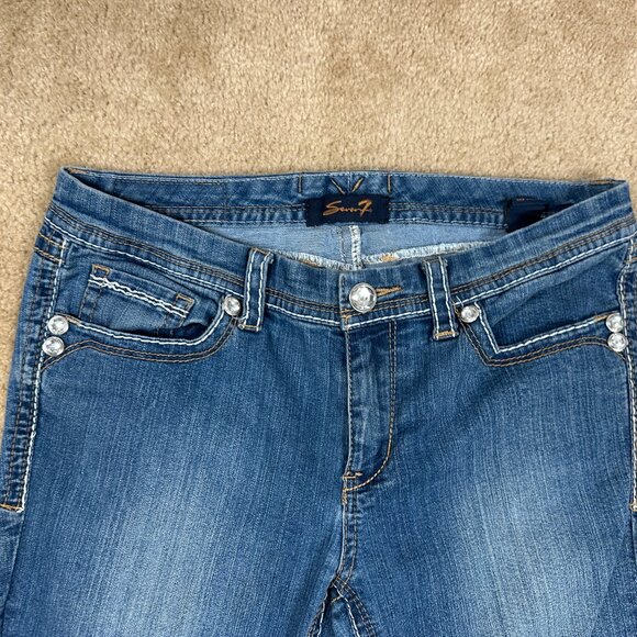 Y2K Women's Seven7 Boot Cut Flare Bling Stretch Jeans Size 10 W 30" L 32.5" Used - Picture 6 of 11